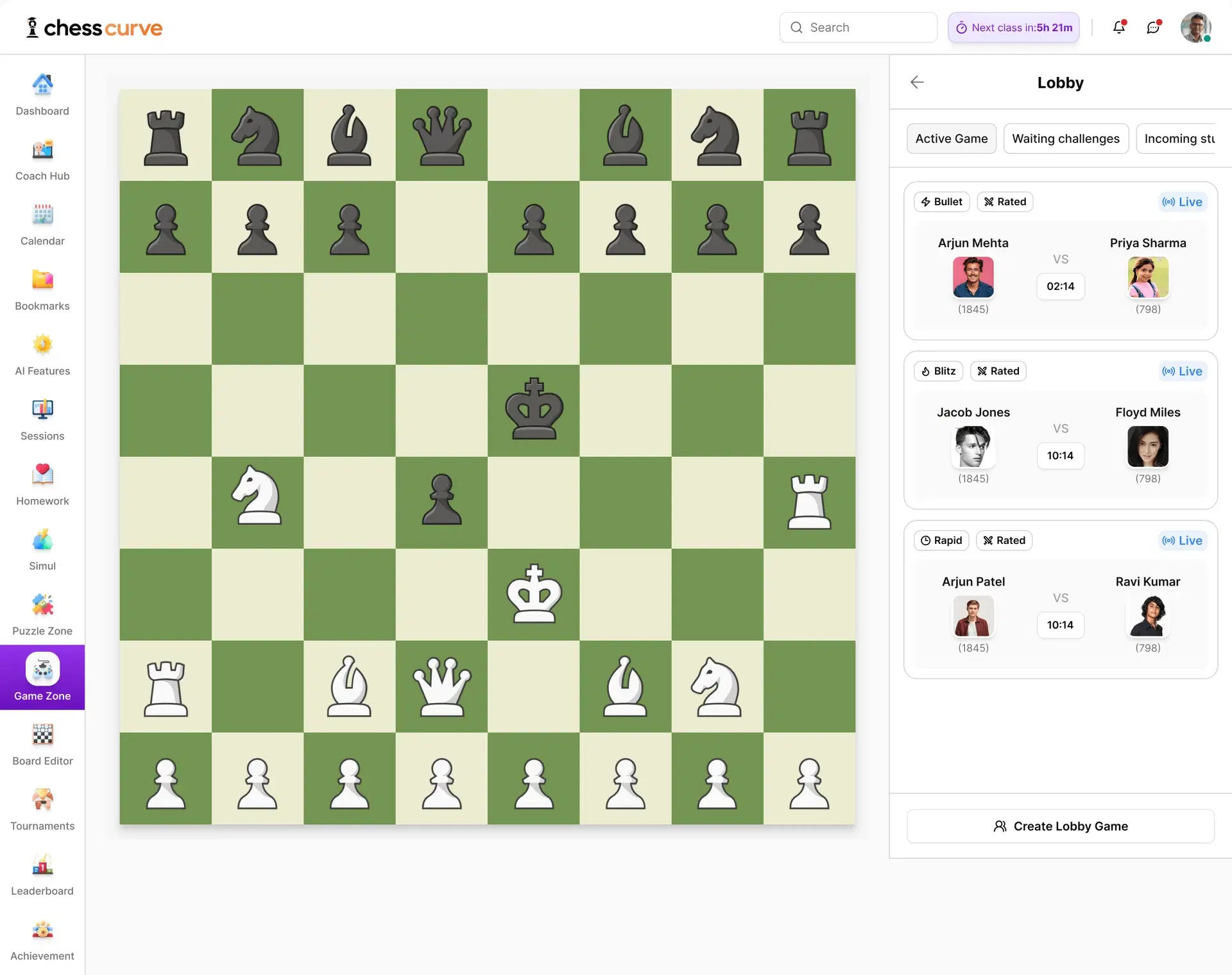 ChessCurve AI classroom — Game zone