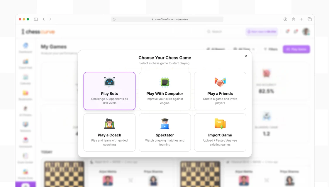 The ChessCurve app: My Games with the Choose Your Chess Game picker