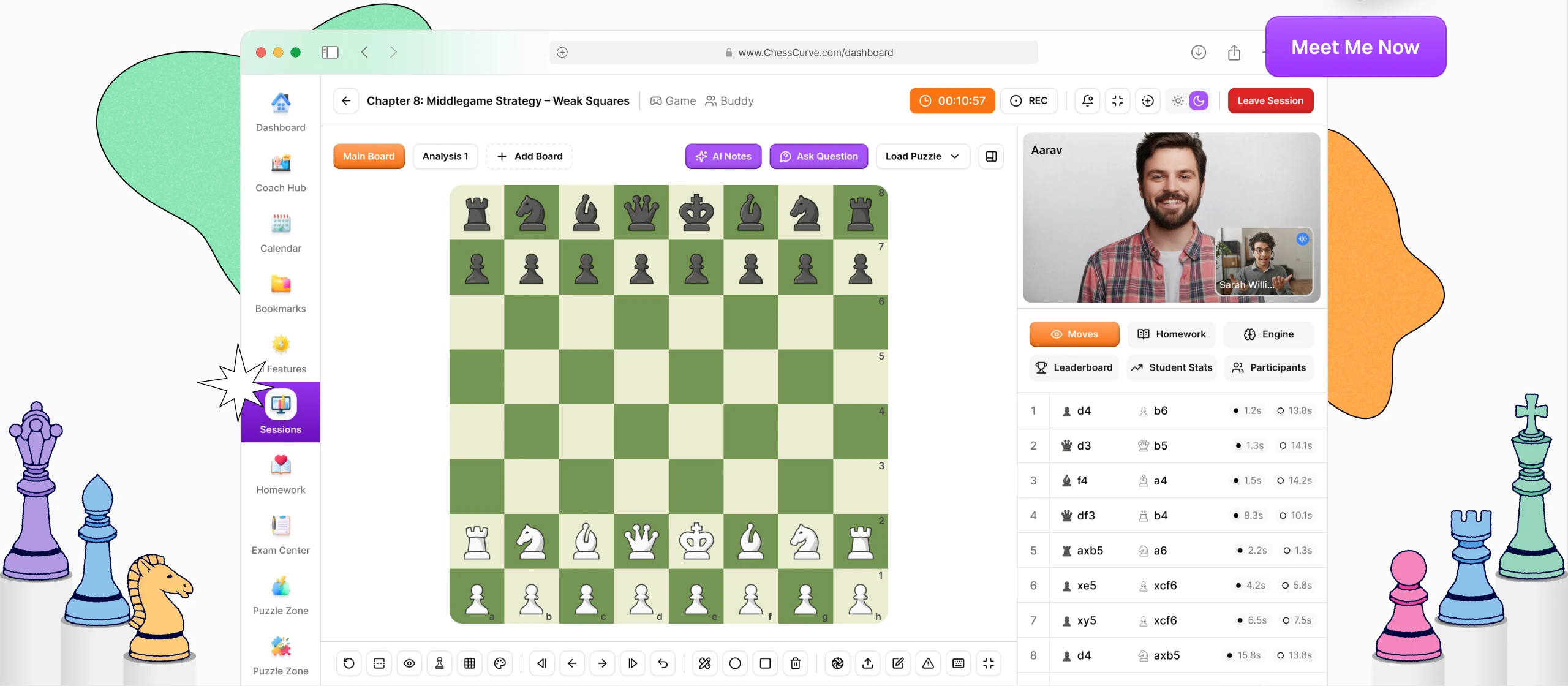 The ChessCurve digital classroom during a live session