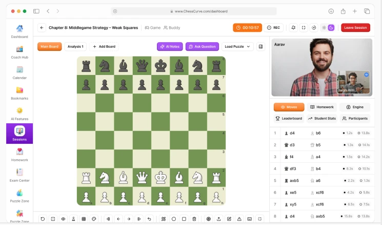 The ChessCurve digital classroom during a live session