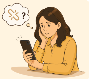 A parent looking at her phone, confused
